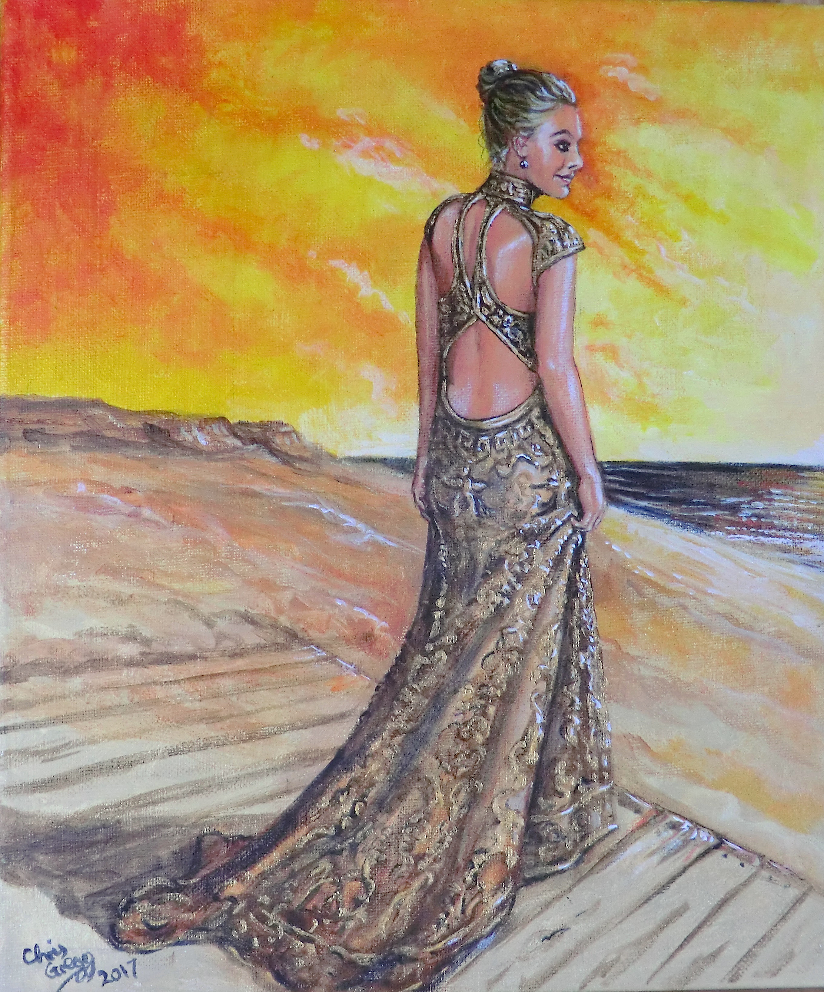 Standing in a nice dress....staring at the sunset