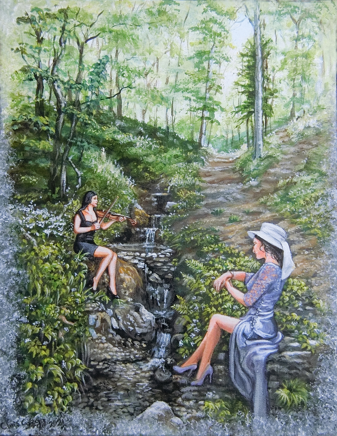Time for a tune at Cowcombe Woods falls 